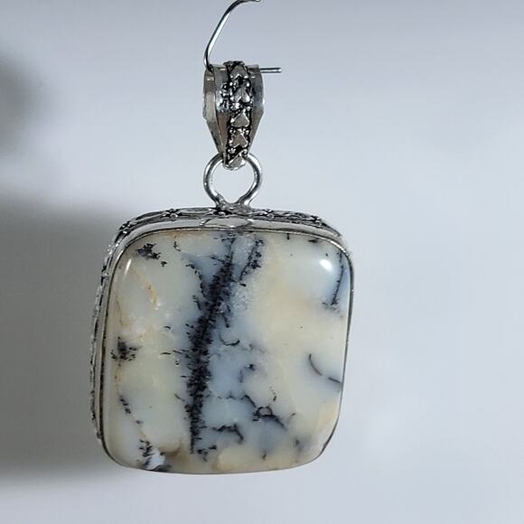 Handmade Silver Pendant – Dendritic Opal Cabochon + 20" Sterling Silver Chain - Picture 4 of 10